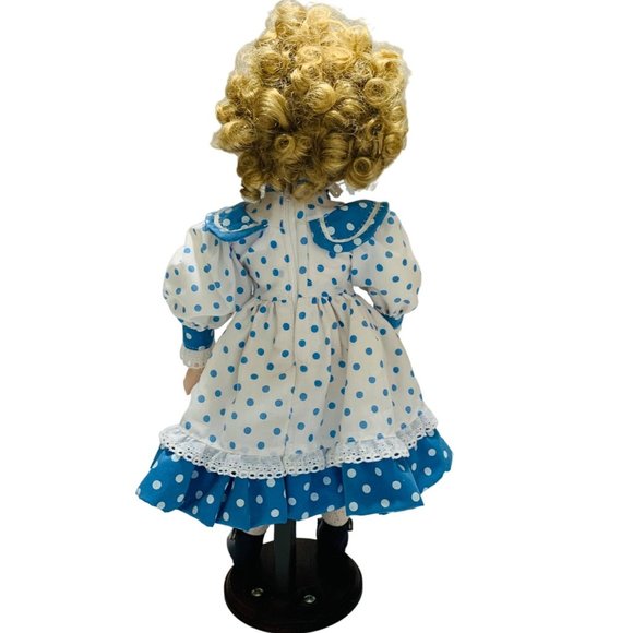 Designs by Yoko Porcelain Doll Blue Polka Dot Dress Girl 16" State Fair Edition - Picture 5 of 11